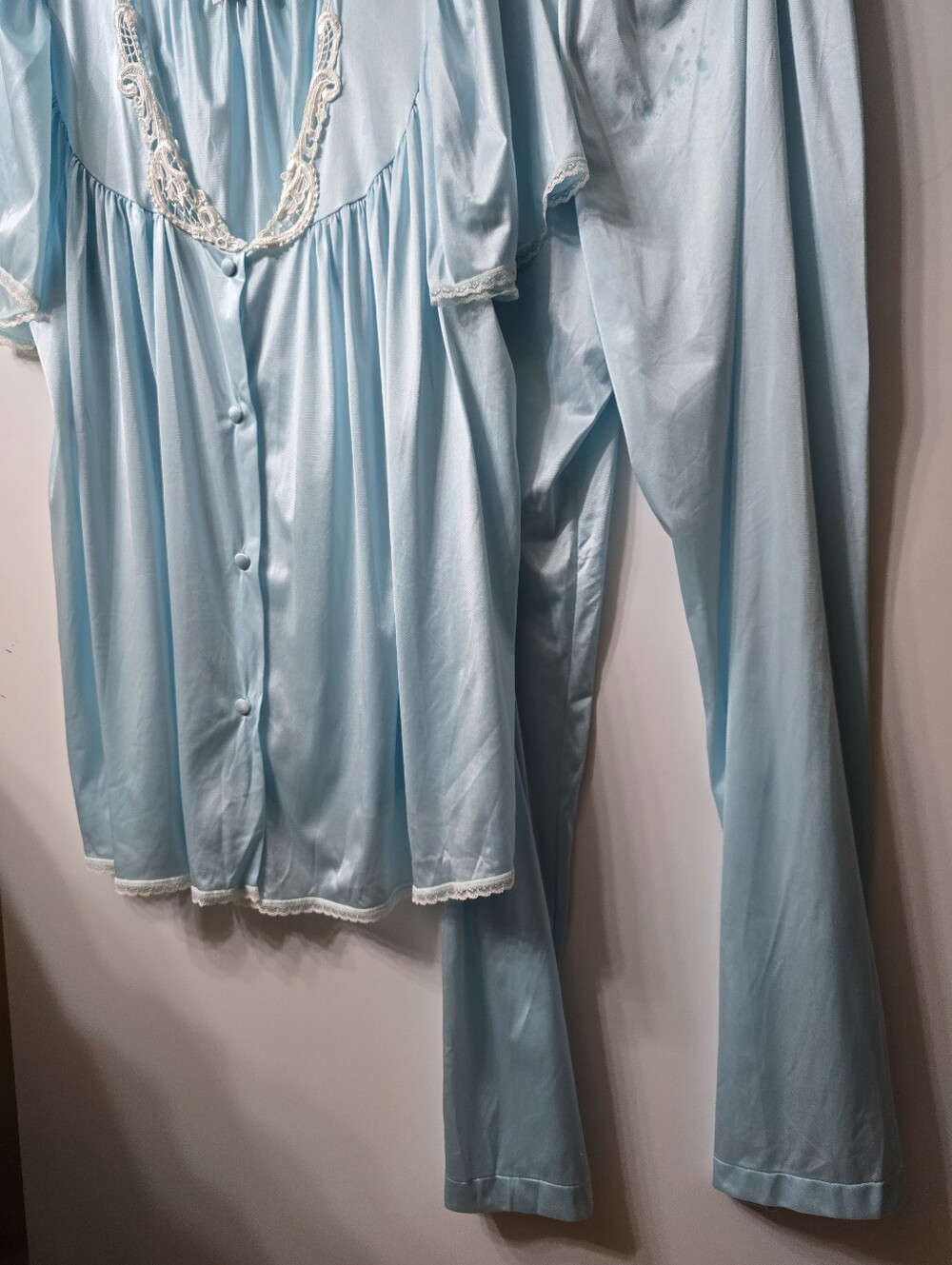 Vanity Fair Light Blue Satin Lace-Trim Nightgown Set - Picture 4 of 8